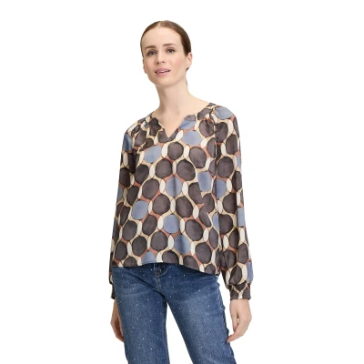 Abbildung von Cartoon Casual MIT Muster Bluse, Damen, Größe: 34, Braun blau