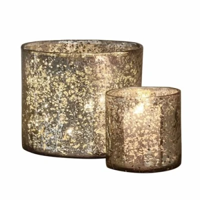 Abbildung von Loberon Windlicht 2er Set Samuel, Verschiedene Größen, Mundgeblasen, Innen Verspiegelt, für Teelichter oder Stumpenkerzen, Wohn Accessoire, Dekoration, Glas, antiksilber