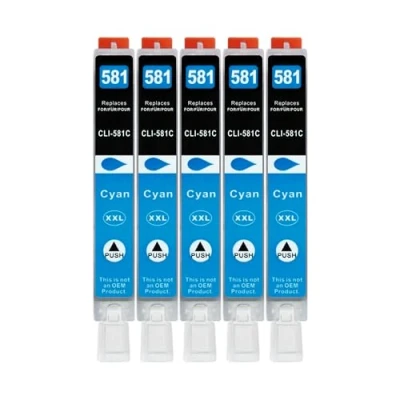 Abbildung von 5 XXL Druckerpatronen kompatibel zu CLI 581 C Cyan für Canon PIXMA TS705 TS6150 TS6250 TS6350 TR7550 TR8550 TS8150 TS8250 TS8350 TS9150 TS9550 TS6151 TS6251 TS6351 TS8151 TS8152 TS8251