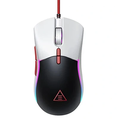 Abbildung von EKSA Gaming Maus, PC Maus 12000 DPI Verstellbar, 7 programmierbare Tasten, Gewichtstuning, RGB Beleuchtung mit Musiksynch, Anpassbare Spielprofile, 2 Backcover Computermaus für PC/Mac, Weiß Schwarz