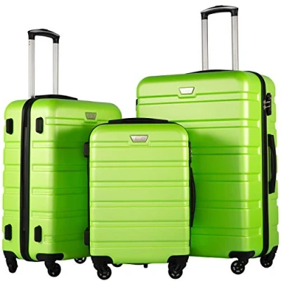 Abbildung von COOLIFE Hartschalen Koffer Trolley Rollkoffer Reisekoffer ardschale Boardcase Handgepäck mit TSA Schloss und 4 Rollen (Apfelgrün, Set)