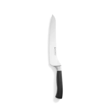 Abbildung von HENDI Brotmesser, angehoben, Küchenmesser, Messer, Deutscher Stahl X50CrMoV15, Klinge: 215mm, Länge: 340mm, POM Kunststoff, Schwarz