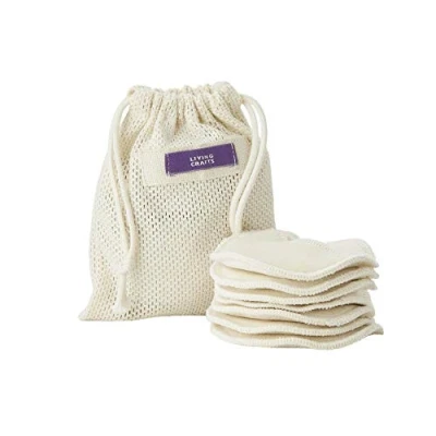 Abbildung von Living Crafts INDIA Waschbare Abschminkpads, 7 Stück, wiederverwendbare Wattepads mit waschbarem Wäschebeutel, 100% Bio Baumwolle Wattepads, Make up Entferner Pads, Zero Waste