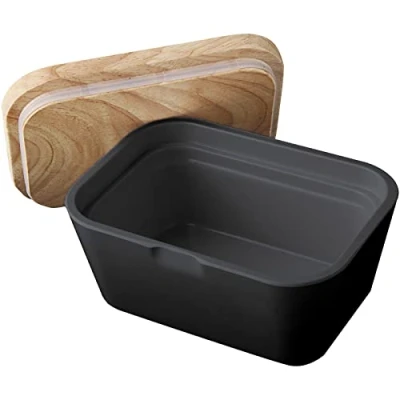 Abbildung von Melamin Butterdose Butter Schale Behälter Holz Brett Deckel Eckig