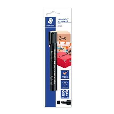 Abbildung von STAEDTLER marker &quot;Organisation&quot; Lumocolor permanent 350, zur Beschriftung unterschiedlichster Aufbewahrungsboxen und Umzugskartons, wasserfest, lichtbeständig, Schwarz, Keilspitze, 350 9 BK 1