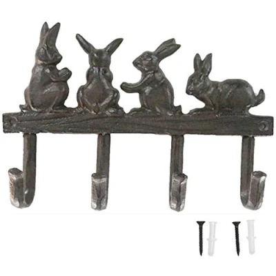 Abbildung von TentHome Wandgarderobe Garderobenleiste mit 4 Haken Garderobe Häschen Gusseisen Rustikal Dekor Wandhaken Kleiderhaken Hakenleiste Schlüsselbret, Ink. Schrauben Dübeln,4 Kaninchen