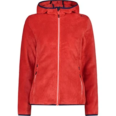 Abbildung von CMP Damen Highloft Fleecejacke mit fester Kapuze, Rote fluoblaue Tinte, D36