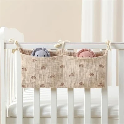 Abbildung von Baby Kinderzimmer Organizer, Kinderbett Babybett Aufbewahrungstasche, Organizer Hängend für Kleidung Windeln Deko (Regenbogen)