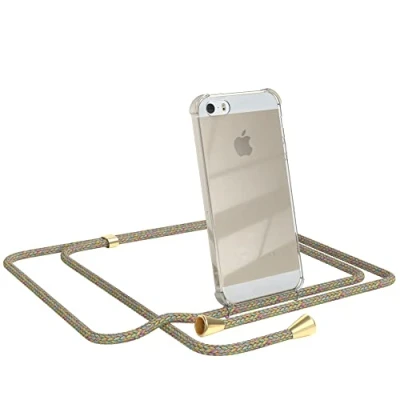 Abbildung von EAZY CASE Handykette kompatibel mit iPhone 5 / 5S SE (2016) Handyhülle Umhängeband, Handykordel Schutzhülle, Silikonhülle, Hülle Band, Stylische Kette für Smartphone, Rainbow