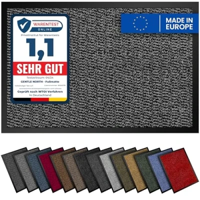 Abbildung von Hochwertige Fußmatte hellgrau schwarz 40x60cm groß für Innen &amp; Außen Schmutzfangmatte rutschfest, waschbar wetterfest Fussmatte Eingangsbereich Aussenbereich Läufer Flur dünn