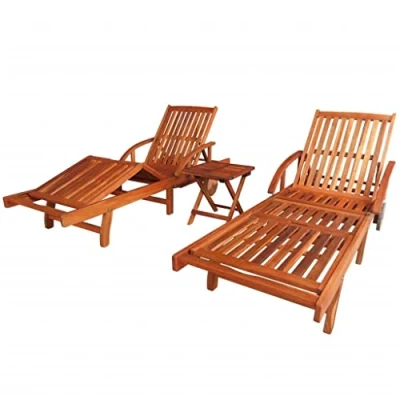 Abbildung von vidaXL 3 TLG. Massivholz Sonnenliege Tisch Set Gartenliege Strandliege Akazie