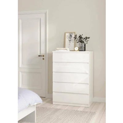 Abbildung von Dmora Kommode Georgette, Mehrzweckkommode, Schlafzimmerkommode, Schrank mit Schubladen, 77x50 h111 cm, Wei?