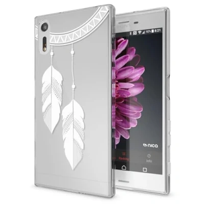 Abbildung von NALIA Handyhülle kompatibel mit Sony Xperia XZ, Slim Silikon Motiv Case Phone Cover Crystal Schutzhülle Dünn Durchsichtig, Etui Handy Tasche Transparent Backcover Bumper, Designs:Chain Feathers