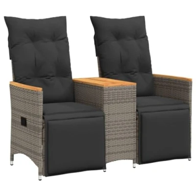 Abbildung von vidaXL Gartensofa, Sofa 2 Sitzer mit Tisch Verstellbare Rückenlehne, Lounge Sitzgruppe für Garten Terrasse, Gartenbank Gartenmöbel, Grau Poly Rattan