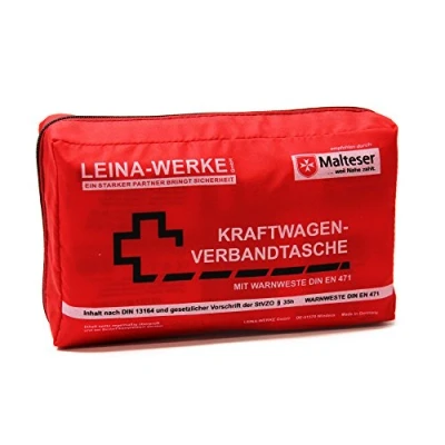 Abbildung von Leina Werke 11028 KFZ Verbandtasche Compact mit Warnweste und Klett, Rot/Schwarz/Weiß