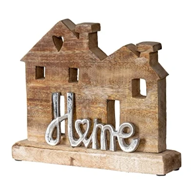 Abbildung von Levandeo® Dekoobjekt, Aufsteller Haus H22cm Home Mango Metall Schriftzug Holz Deko
