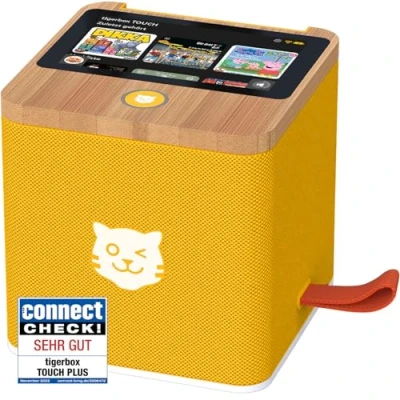 Abbildung von tigermedia tigerbox Touch Plus gelb mit extra Langer Akkulaufzeit und Bluetooth Kopfhöreranschluss, Audioplayer, Nachtlicht, TKKG, Fünf Freunde, 4 12 Jahre