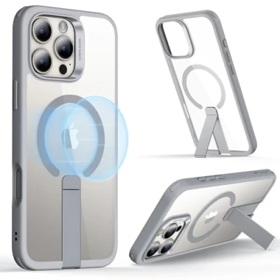 Abbildung von ESR für iPhone 16 Pro Max Hülle mit Ständer, Kompatibel MagSafe, Magnetisches Case Max, Verstellbarer Militärnorm Schutz, Stoßfeste Hülle, Klares Grau