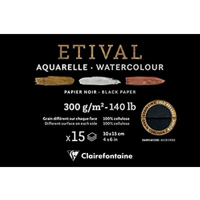 Abbildung von Clairefontaine 975448C Malblock verleimt 2 Körnungen, 1 Seite Etival Papier, 15 Blatt 10x15 cm 300g , Schwarz