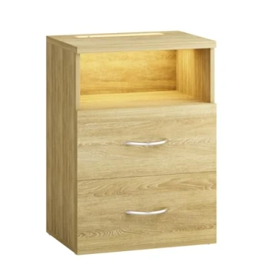 Abbildung von Casaria Nachttisch Jamie (1 St), mit Touch LED Beleuchtung 40x28x55cm Dimmbar Holz 2 Schubladen Bett