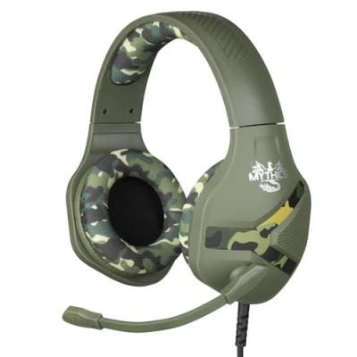 Abbildung von Konix Mythics Nemesis Gaming Kopfhörer mit Kabel für PS4, PS5, Switch und Xbox Mikrofon 1,5 m 3,5 mm Klinkenstecker Tarnmuster in Khaki