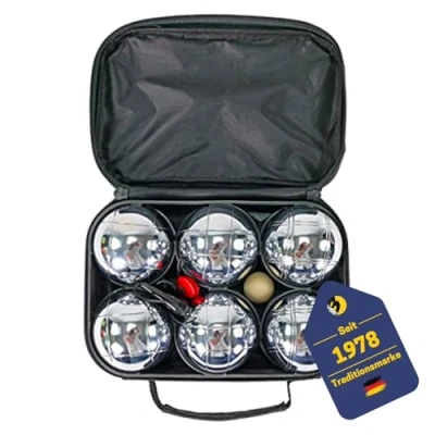 Abbildung von BEST SPORTING Boules Set Metall I 6 Boule Kugeln &amp; 2 Zielkugeln Boccia Spiel Outdoor Kinder aus mit Distanzmessgerät Magnetkugelheber