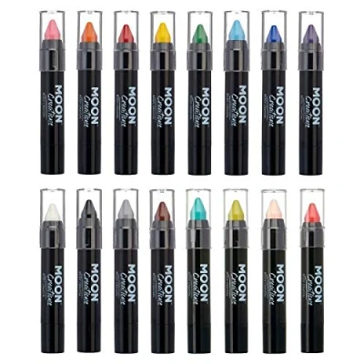 Abbildung von Moon Creations Gesichtsfarbesstift Körperkreide, 3,2 g, schweißfeste und wasserbeständige Gesichtsfarbe, tierversuchsfrei, für Kostüme, Feste, Halloween Kinder, Erwachsene (16er Set)