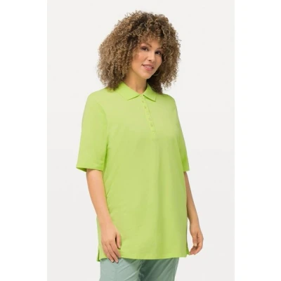 Abbildung von Ulla Popken Rundhalsshirt Poloshirt Piqué Polokragen Samt Knopfleiste