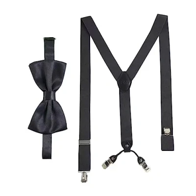 Abbildung von Massi Morino Hosenträger mit Fliege Grau Set für Herren und Damen I Y Form Träger elastisch extra starken Clips 3,5cm breit längenverstellbar Vorgebundener Schlips Anzug