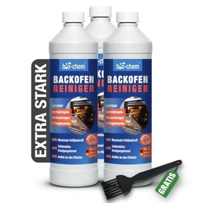 Abbildung von bio chem Backofenreiniger EXTRA STARK 3x1000ml Gel Paste inkl. Pinsel I Selbstarbeitender Fettlöser für Backofen, Herd &amp; Grill Löst Eingebranntes ohne Aufheizen, Schrubben Gerüche Made in DE