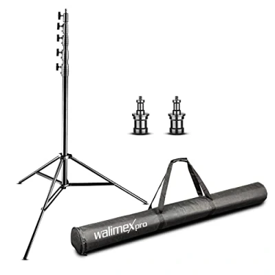 Abbildung von Walimex pro AIR Jumbo 600 Lampenstativ 600cm luftgedämpftes Lichtstativ Aluminium 6m max Höhe 22,5 kg Traglast, stabil &amp; komfortabel Leuchtenstativ für Film Fotografie Studio Outdoor, mit Tasche
