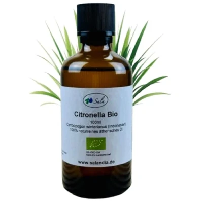 Abbildung von Sala Citronellaöl Aroma ätherisches Öl BIO zum Verzehr 100% naturrein 100 ml Glasflasche