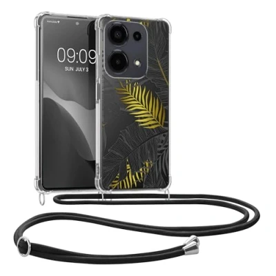 Abbildung von kwmobile Necklace Case kompatibel mit Xiaomi Redmi Note 13 Pro 4G Hülle Silikon Cover Handykette Gelb Grau Transparent Dschungel