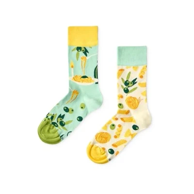 Abbildung von Dedoles Socken Unisex Damen Herren &amp; Kinder Baumwolle viele lustige Designs 1 Paar Geschenk links rechts verschieden, Farbe: Gelb, Motiv: Italienisches Abendessen, Gr. 35 38