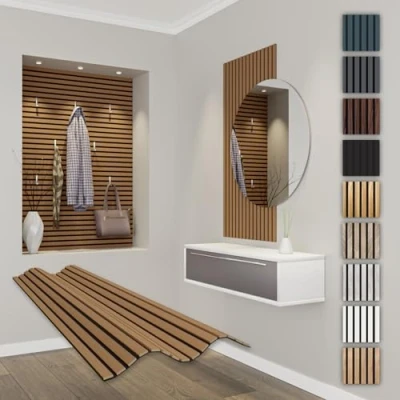 Abbildung von HEXIM Akustikpaneele 118x60cm flexible Lamellenwand Holz MDF Wandpaneele Lamellenverkleidung Wandverkleidung Innendekoration schalldämmend (1 Paneel / 0,708 m² Teak APF09)
