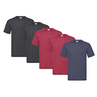 Abbildung von Fruit of the Loom 5er Pack T Shirts, 2X Dark Heather + Vintage Red 1x Navy 1 HL Kauf Notizblock, Größe XL