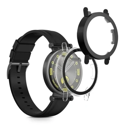 Abbildung von kwmobile 2X Cover kompatibel mit Huawei Watch GT4 41mm Hülle Fullbody Fitnesstracker Case Set aus Glas Transparent Schwarz
