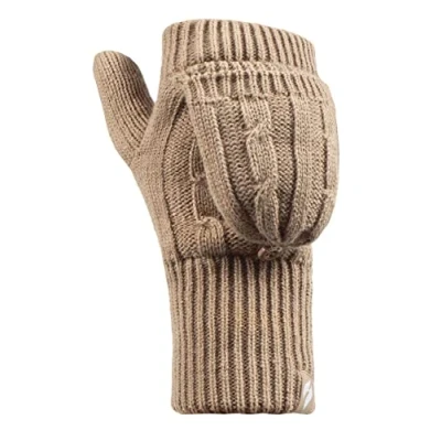 Abbildung von HEAT HOLDERS Damen Thermo Fingerlose Handschuhe mit Fäustlinge Kappe Winter Plüsch Fleecefutter (Einheitsgröße, Beige)