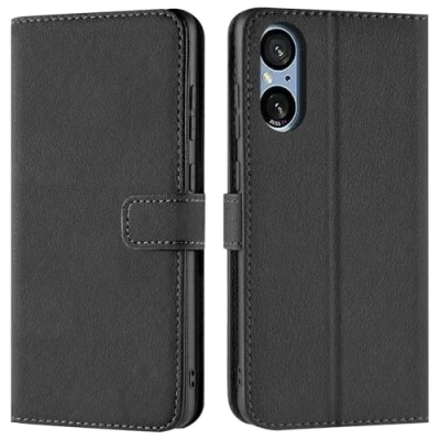 Abbildung von Verco Handyhülle für Sony Xperia 5 V Hülle, Bookcase Tasche Flipcover 2023 Case [Kartenfächer/Aufstellfunktion], Schwarz
