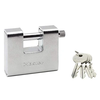 Abbildung von MASTER LOCK 80 mm breites, rechteckiges Vorhngeschloss aus gehrtetem Stahl mit Panzergehuse verdeckter Bgel