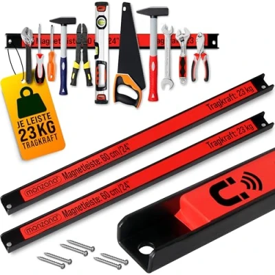 Abbildung von DEUBA® 2x Magnetleiste 60cm 23kg Tragkraft Magnetisch Werkzeugleiste Werkzeughalter Werkzeugwand Werkstatt Werkzeug Organizer inkl. Montagematerial