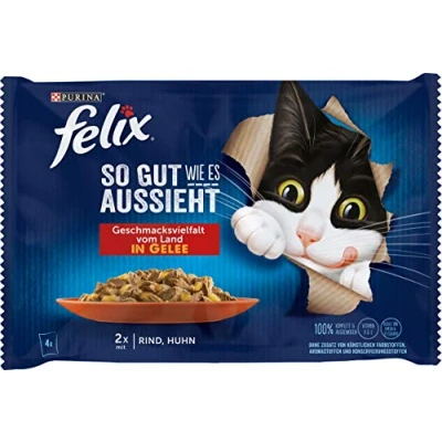 Abbildung von FELIX So gut wie es aussieht Katzenfutter nass in Gelee, mit Huhn &amp; Rind, 12er Pack (12 x 4 Beutel à 85g)