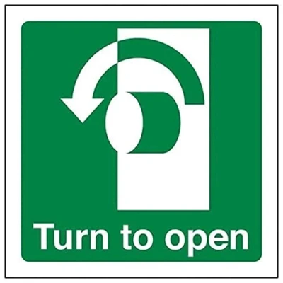 Abbildung von vsafety 22017 af r &quot;Turn to open gegen den Uhrzeigersinn&quot; Safe Zustand Türschild, starrer Kunststoff, eckig, 100 mm x mm, grün