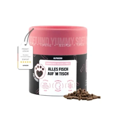 Abbildung von alphazoo Alles Fisch Auf&#039;m Tisch 65g I Softe Leckerli Forelle + Lachs für Hunde Hoher Fleischanteil, Getreidefrei, Zuckerfrei Natürliche Hundeleckerlies Gesunde Leckerlies Training Lecker