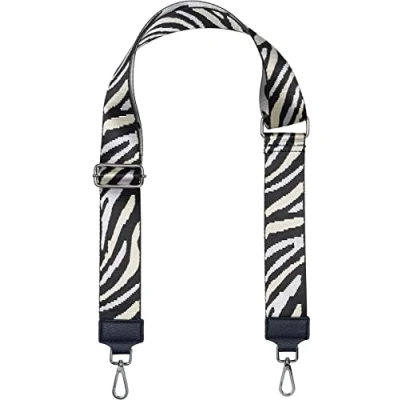 Abbildung von styleBREAKER Breiter Taschen Schulterriemen verstellbar mit Zebra Muster, Wechsel Taschengurt, Handyband, Handykette 02013033, Farbe:Schwarz Weiß Creme