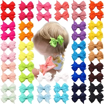 Abbildung von JOYOYO 50 Stück Baby Haarschleifen Kleinkind Gilrs Schleifen mit voller Schleife bedeckt Pflege Clips Handwerk 2 Zoll Schleife, Haarspangen für feines Haar