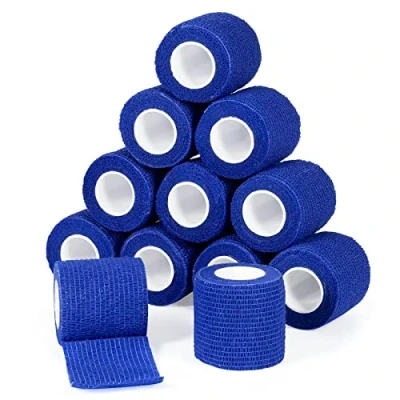 Abbildung von Haftbandage Verband Selbstklebender 5cm x 4,5m, Fixierbinde Selbsthaftend Kohäsive Bandage für Erste Hilfe Dog Tierarztwickelband Sport Elastische Binde Handgelenk, Füße (Blau,12 Rollen)