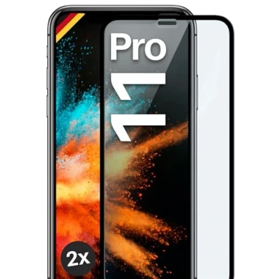 Abbildung von moex Full Screen Schutzglas kompatibel mit Apple iPhone 11 Pro Schutzfolie randlos, ganzer Bildschirm, Curved 3D Folie, Clear 2x Schwarz