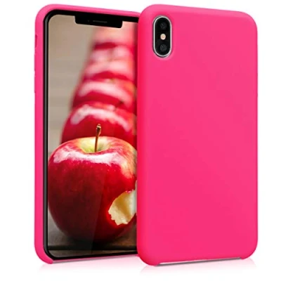 Abbildung von kwmobile Hülle kompatibel mit Apple iPhone XS Max Silikon Handy Case Handyhülle weiche Oberfläche kabelloses Laden Neon Pink