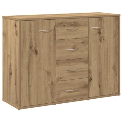 Abbildung von vidaXL Sideboard, Kommode mit 4 Schubladen 2 Türen, Anrichte Schrank für Wohnzimmer, Beistellschrank Mehrzweckschrank, Artisan Eiche Holzwerkstoff